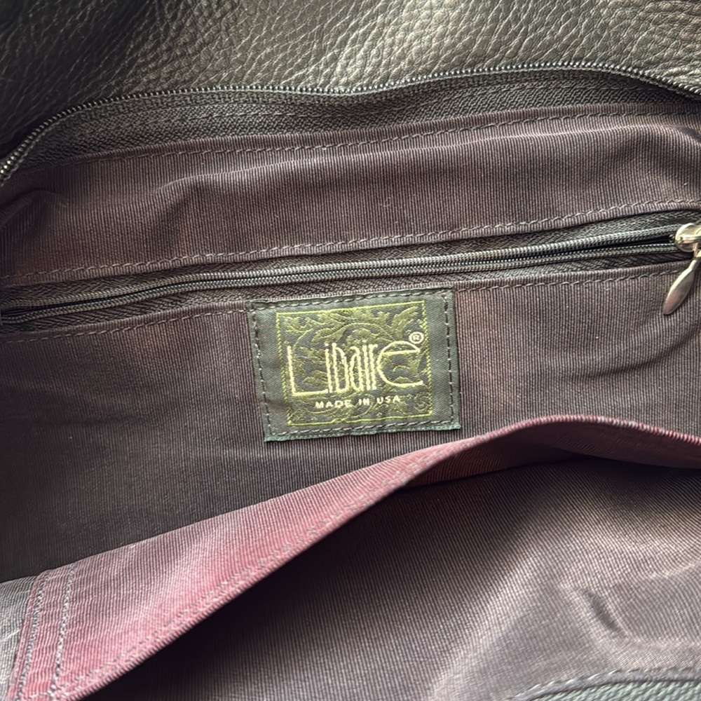 Black pebbled leather quality classic timeless tote bag work bag Libaire - Picture 4 of 11